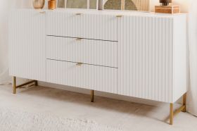 Sideboard Hawick in wei� matt mit 3D-Wellenstruktur Wohn- und Esszimmer Kommode 179 x 90 cm