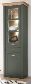 Vitrine Norwich in gr�n und Wotan Eiche Landhaus Vitrinenschrank 68 x 207 cm
