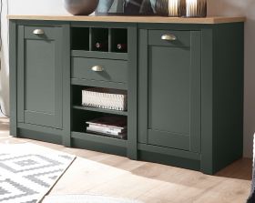 Sideboard Norwich in gr�n und Wotan Eiche Landhaus Kommode mit Weinregal 145 x 83 cm