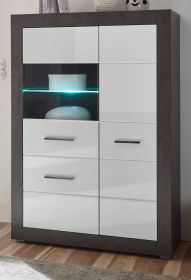 Vitrine Briard in wei� Hochglanz und grau Stone Wohn- und Esszimmer Vitrinenschrank 100 x 142 cm