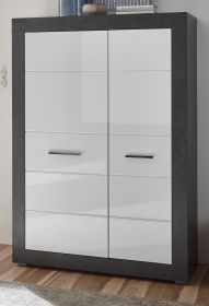Highboard Briard in wei� Hochglanz und grau Stone Wohn- und Esszimmer Kommode 100 x 142 cm