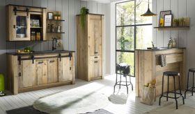 K�che mit Theke Stove in Used Wood hell und anthrazit K�chenschrank Set 6-teilig