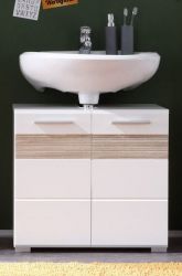 Badezimmer Waschbeckenunterschrank Mezzo in wei� Hochglanz und Eiche hell Badschrank 60 x 56 cm