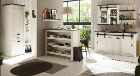 K�che mit Theke Stove in wei� Pinie und anthrazit Landhaus K�chenschrank Set 6-teilig