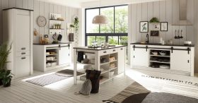 K�che mit Kochinsel Stove in wei� Pinie und anthrazit Landhaus K�chenschrank Set 5-teilig