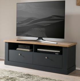 TV-Lowboard Ribera Grau und Wotan Eiche Landhaus 135 x 51 cm, Soft-Close