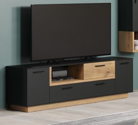 TV-Lowboard Synnax in grau und Evoke Eiche TV Unterteil mit Komforth�he 187 x 59 cm