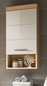 Badezimmer H�ngeschrank Mambo in wei� Hochglanz und Sonoma Eiche Badschrank h�ngend 37 x 79 cm