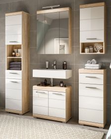Badm�bel Set 5-teilig Mambo in wei� Hochglanz und Sonoma Eiche Badkombination 164 x 191 cm