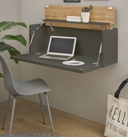 Sekret�r Center in grau matt und Wotan Eiche Wandsekret�r f�r Homeoffice und B�ro 100 cm