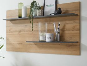 Wandregal Center in Wotan Eiche und grau matt Wandpaneel f�r Homeoffice und B�ro 155 x 80 cm