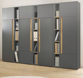 Aktenschrank Set Center in grau mit Wotan Eiche 4x Schrank und 3x Regal B�ro Homeoffice 260 cm