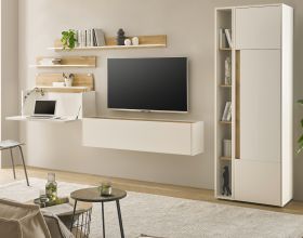 Wohnwand mit Sekret�r Center in wei� und Wotan Eiche Wohnkombination 6-teilig 340 x 200 cm