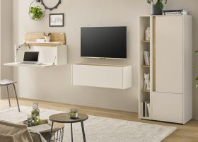 Wohnwand mit Sekret�r Center in wei� und Wotan Eiche Wohnkombination 4-teilig 310 cm