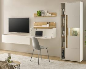 Wohnwand mit Sekret�r Center in wei� und Wotan Eiche Wohnkombination 5-teilig 340 x 200 cm