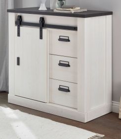 Kommode Stove in wei� Pinie und anthrazit Landhaus Sideboard 93 x 91 cm