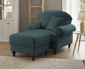 Sessel Set Adelina in blaugr�n Landhaus Loungesessel inklusive Hocker