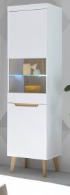Vitrine Isgard in wei� matt und Scandi Eiche Vitrinenschrank skandinavisch 53 x 197 cm