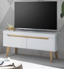 TV-Lowboard Isgard in wei� matt und Scandi Eiche TV Unterteil skandinavisch 107 x 50 cm