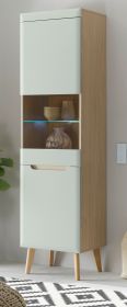 Vitrine Isgard in Pistazie matt und Scandi Eiche Vitrinenschrank 53 x 197 cm mit Soft-Close
